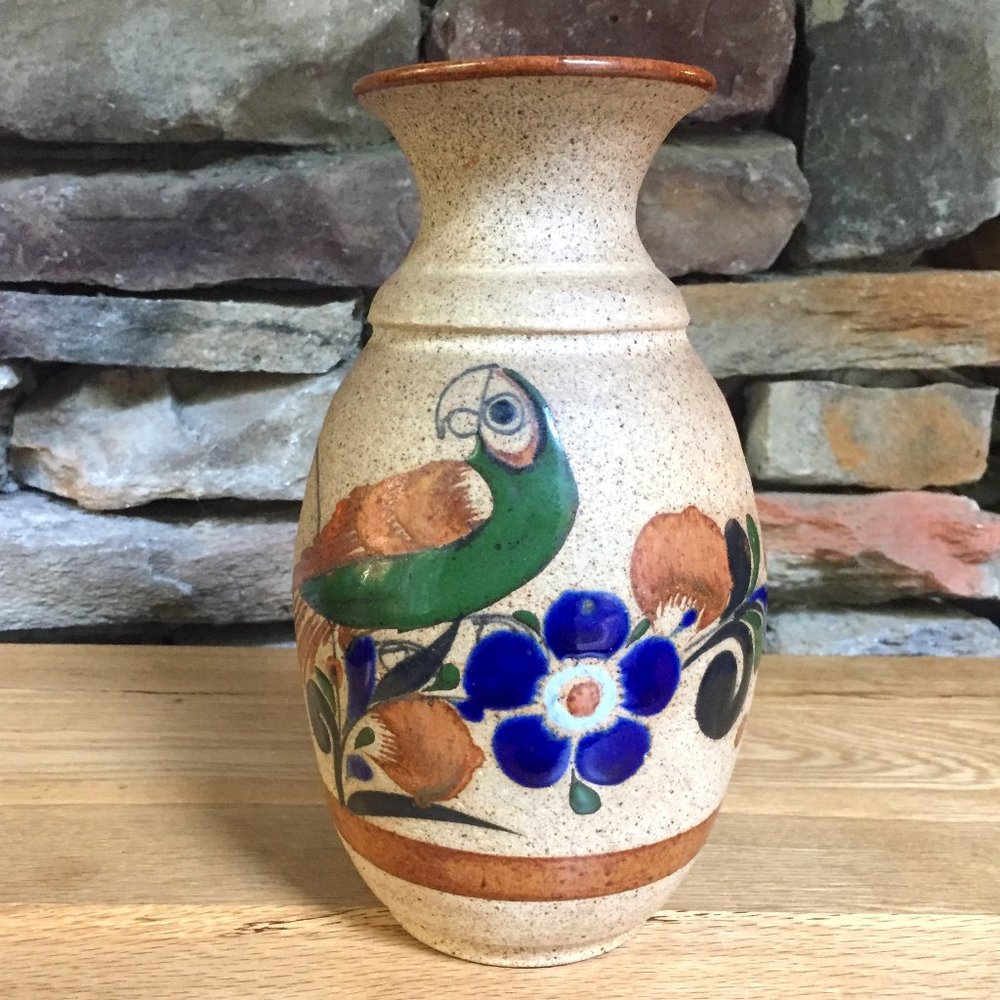 VTG Tonala Vase Toucan Sandstone Mexico